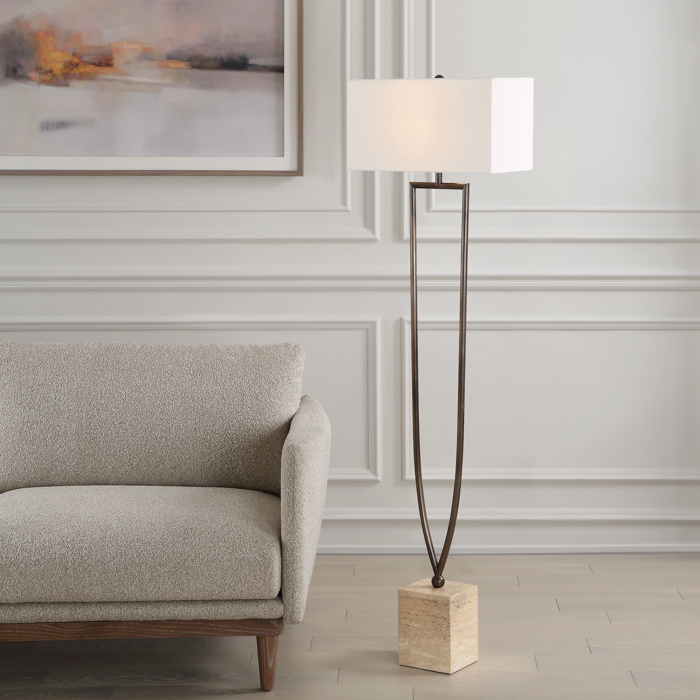 Fork In The Road 64 inch 150.00 watt Warm Dark Bronze and Beige Travertine Floor Lamp Portable Light