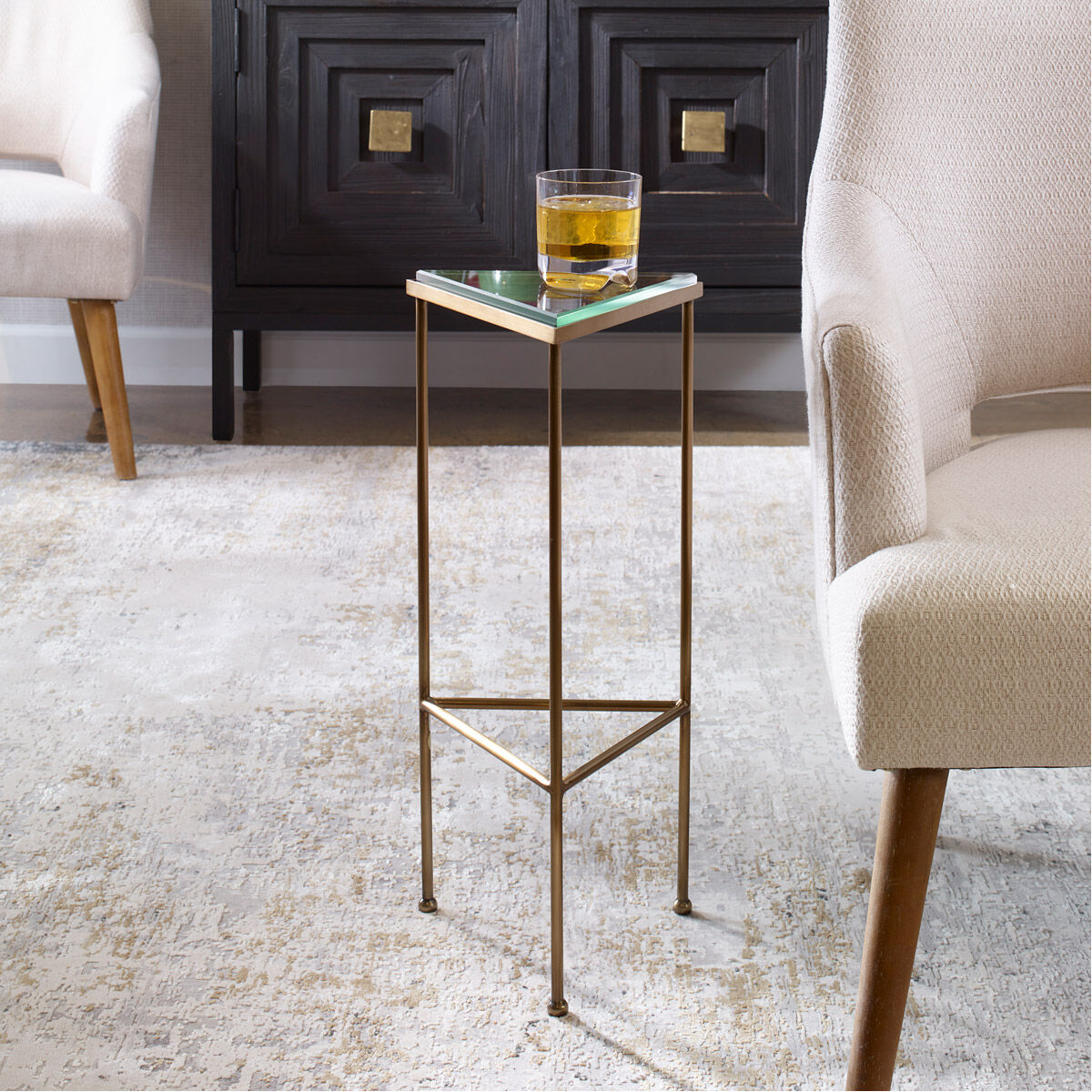 Giza 22 X 10 inch Brushed Gold and Glass Drink Table