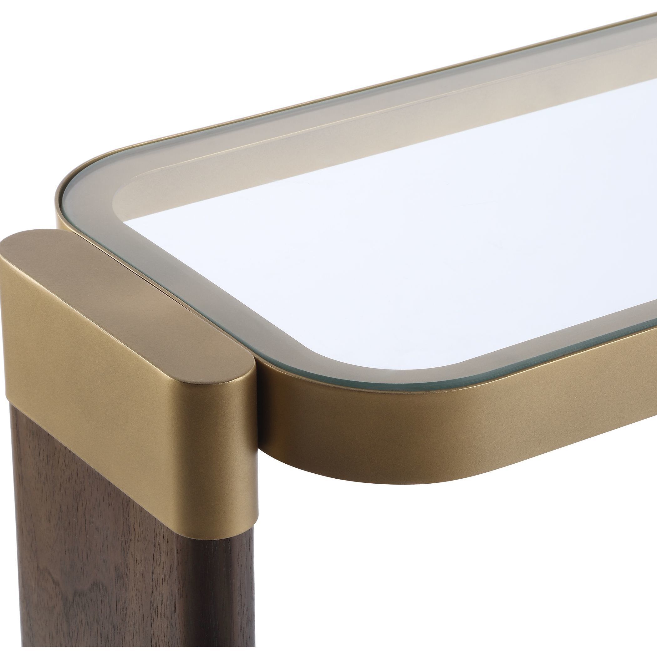 Ryles 55.25 inch Walnut Veneer and Gold Console Table