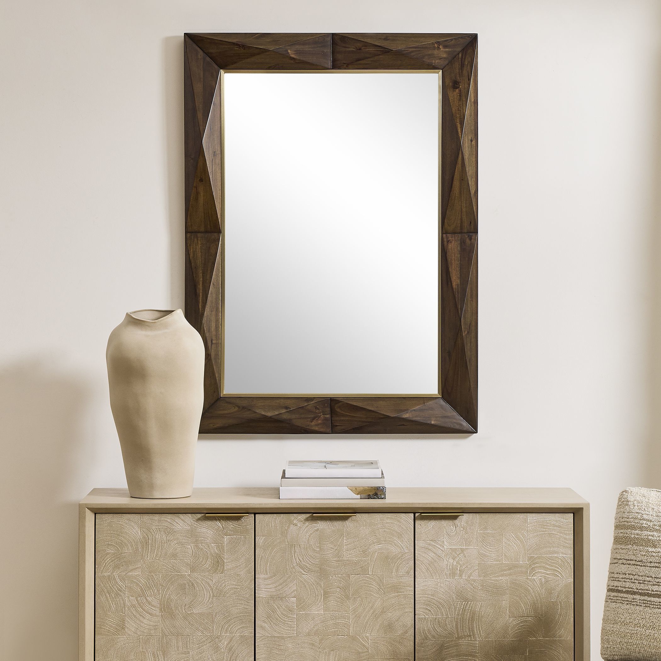 Diamond In The Rough 45 X 33 inch Dark Walnut Stain and Brass Mirror