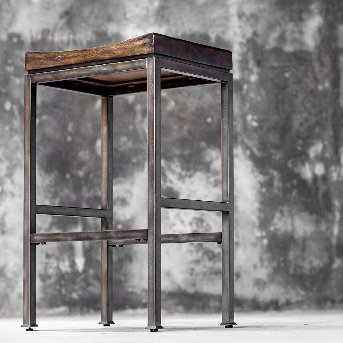 Beck 30 inch Burnished Dark Walnut and Brushed Steel Bar Stool