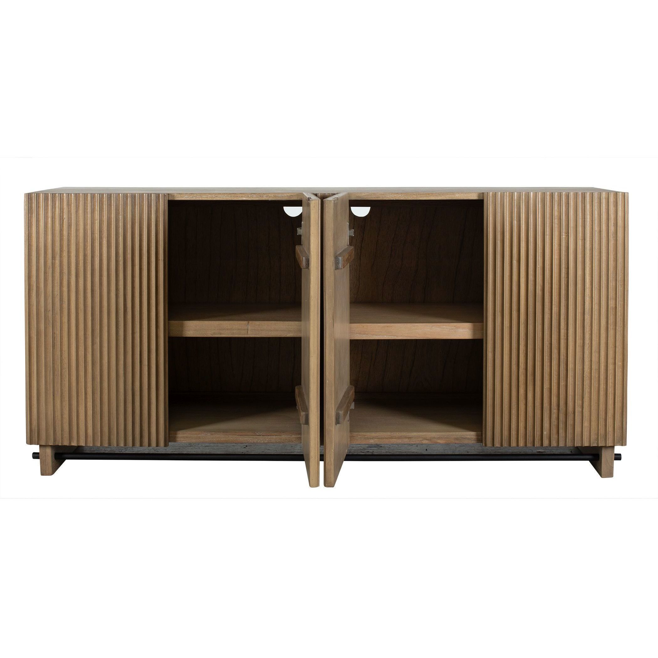 Kellem Black and Natural Wood 4 Door Cabinet