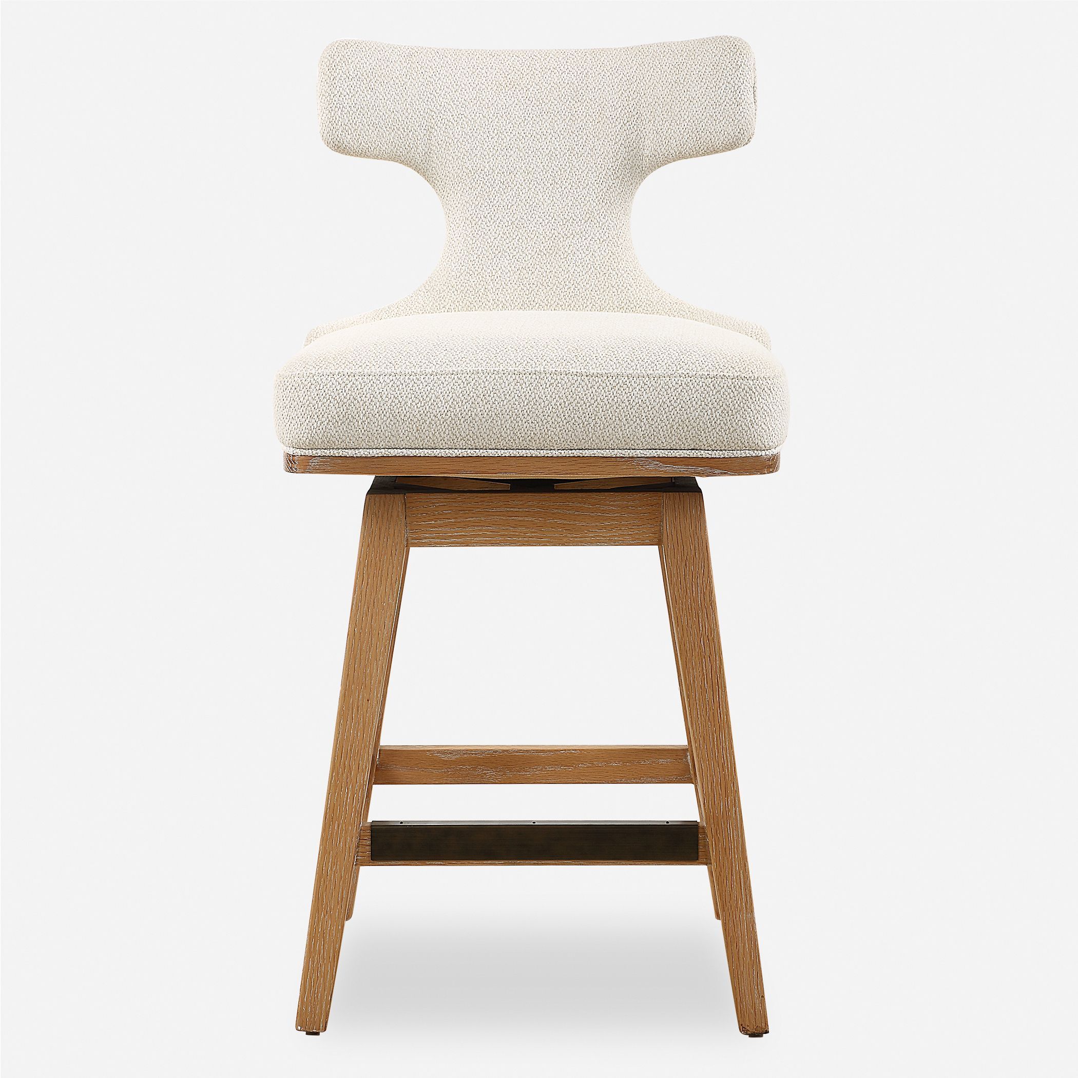 Klismos 38.25 inch Textured Off-white Fabric and Natural Oak Counter Stool