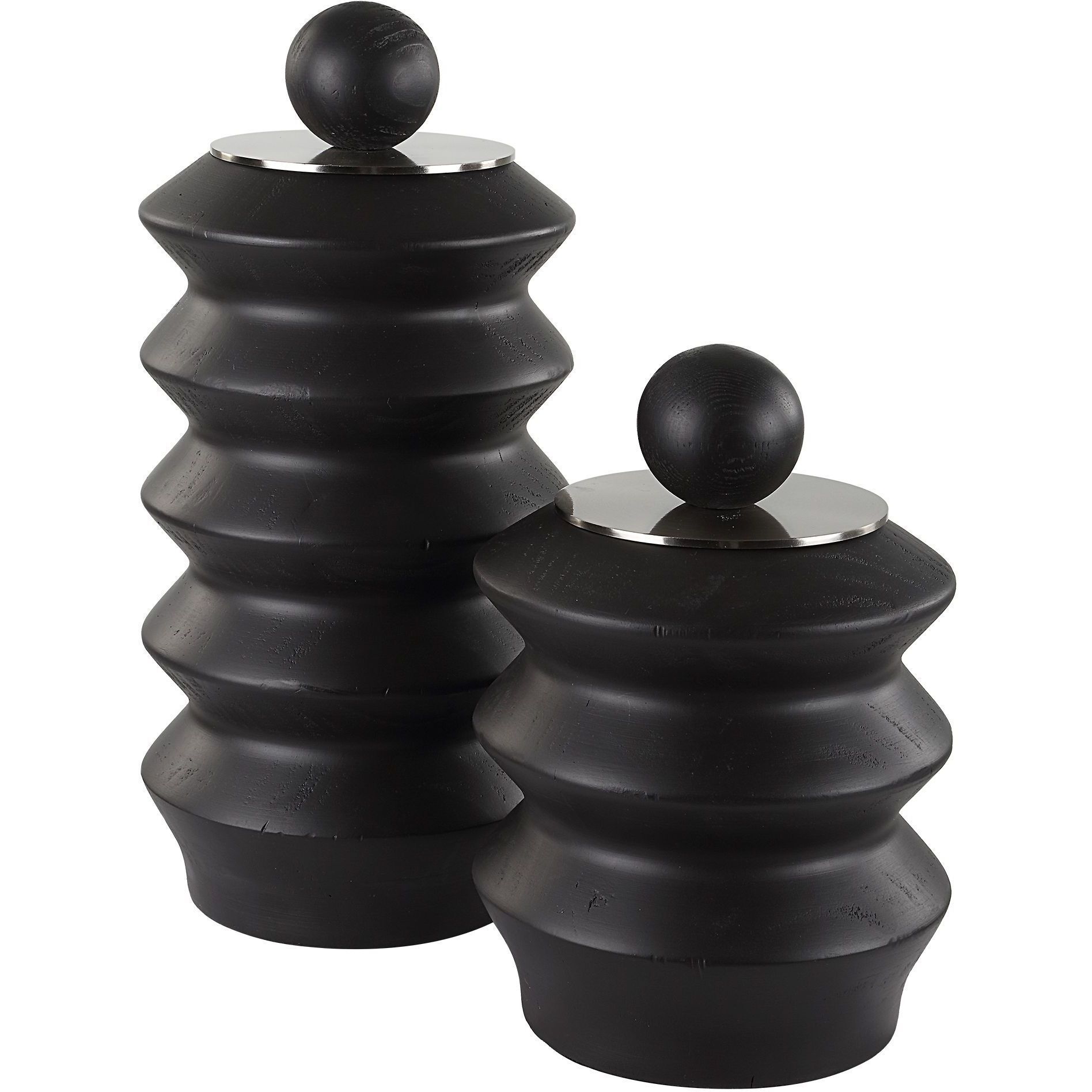 Accordion Black Stained Wood and Brushed Nickel Containers, Set of 2