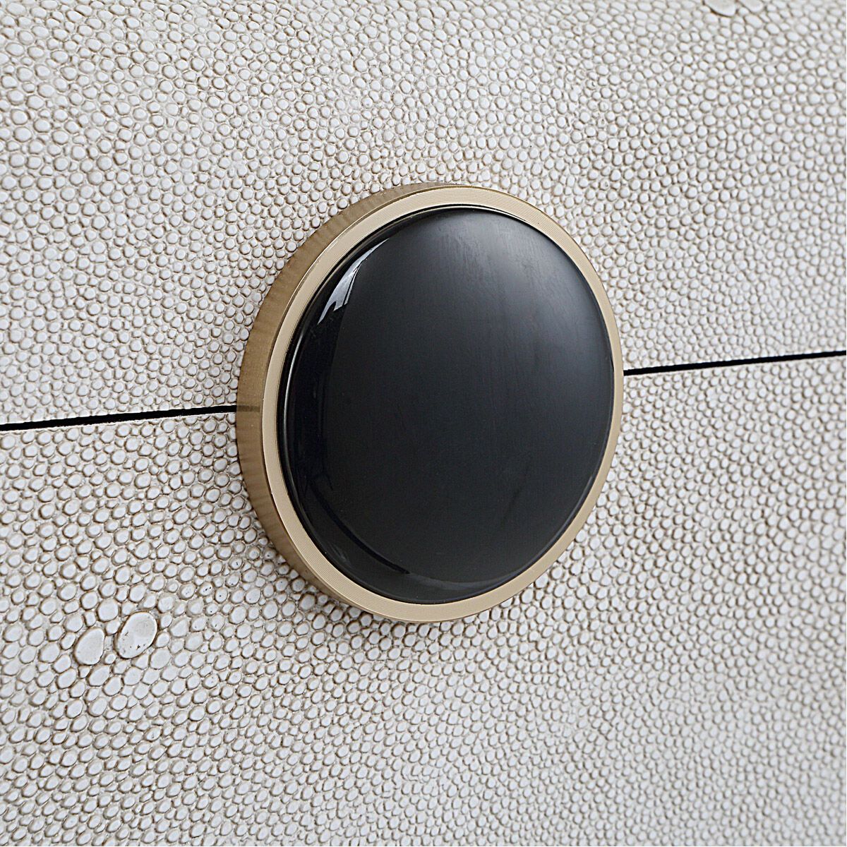 Lalique 12.88 inch White Shagreen with Antique Brass and Black Enamel Box