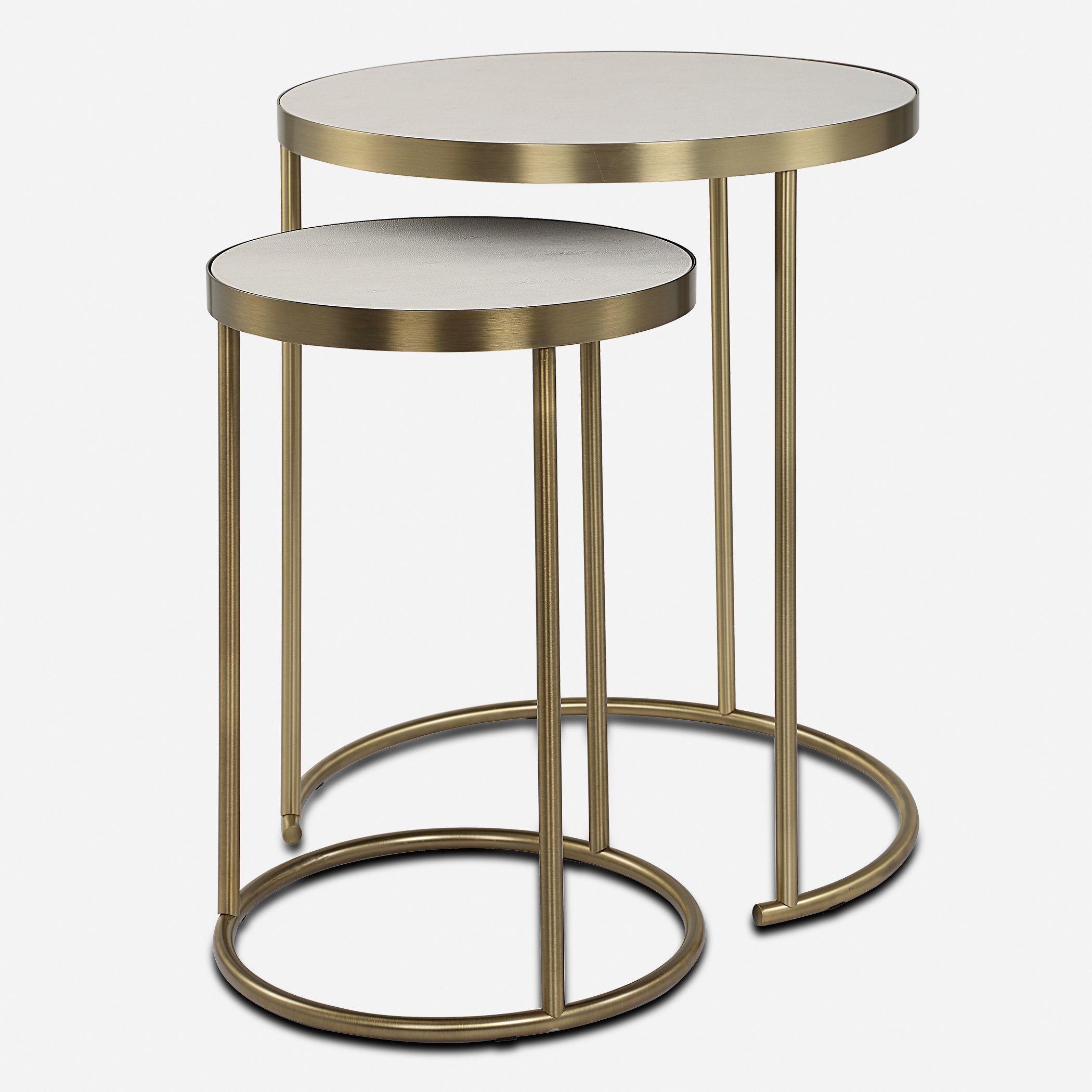 Aragon 24 X 19.5 inch Brass Plated and Faux White Shagreen Nesting Tables, Set of 2
