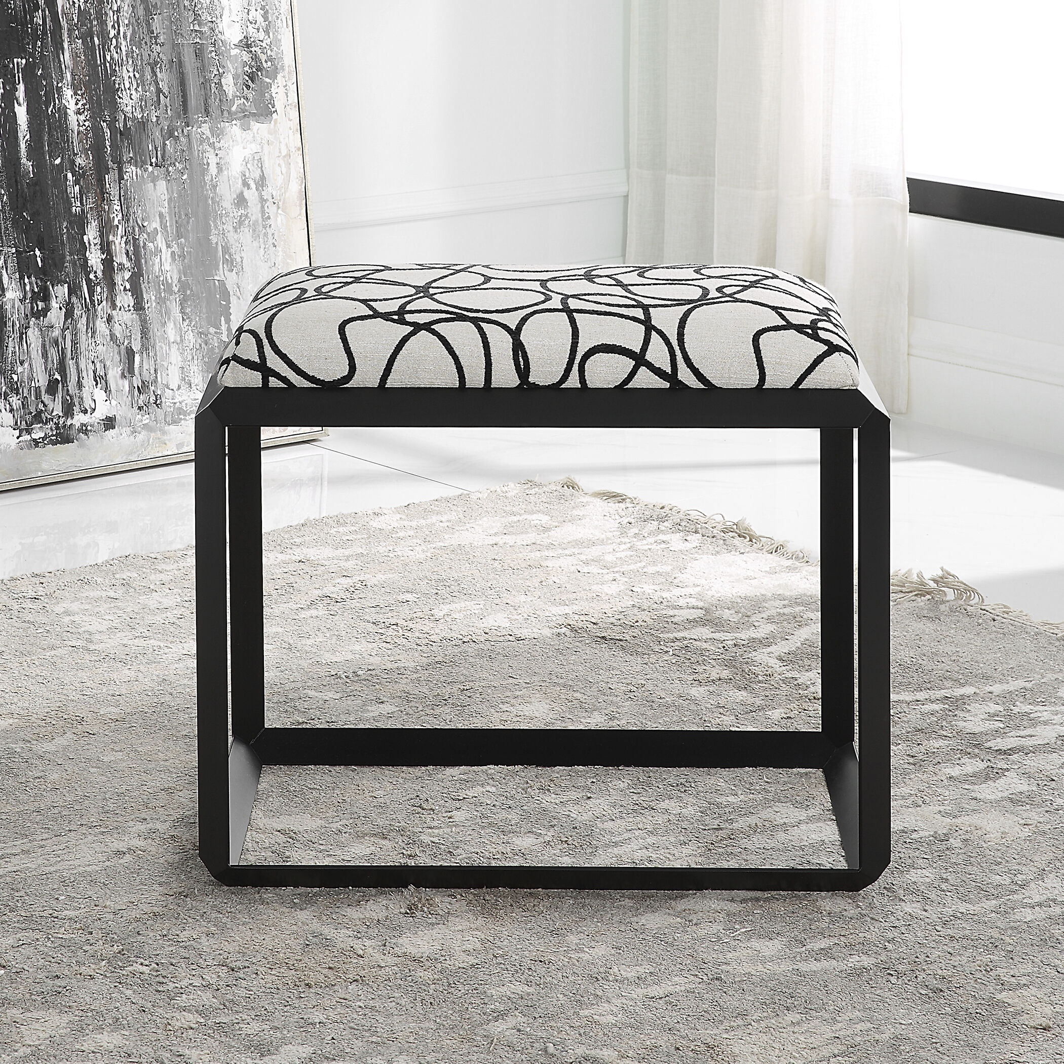 Curls Satin Black and Light Stone Gray Bench