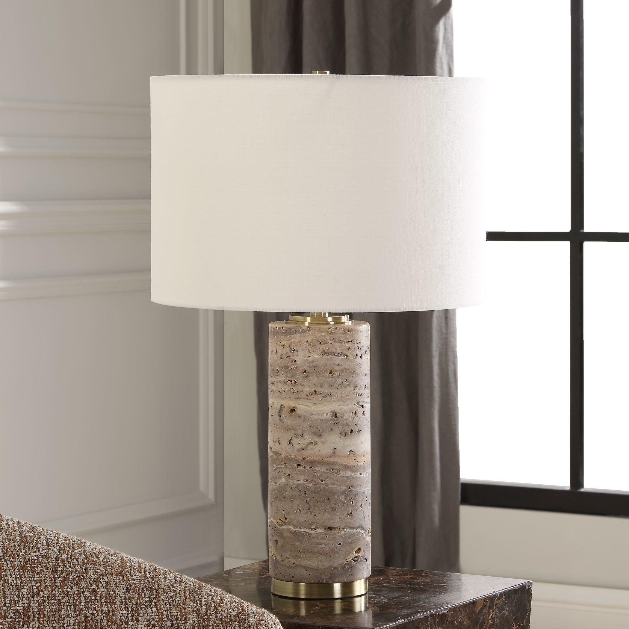 Cortado 23.25 inch 150.00 watt Travertine and Antique Brass Table Lamp Portable Light