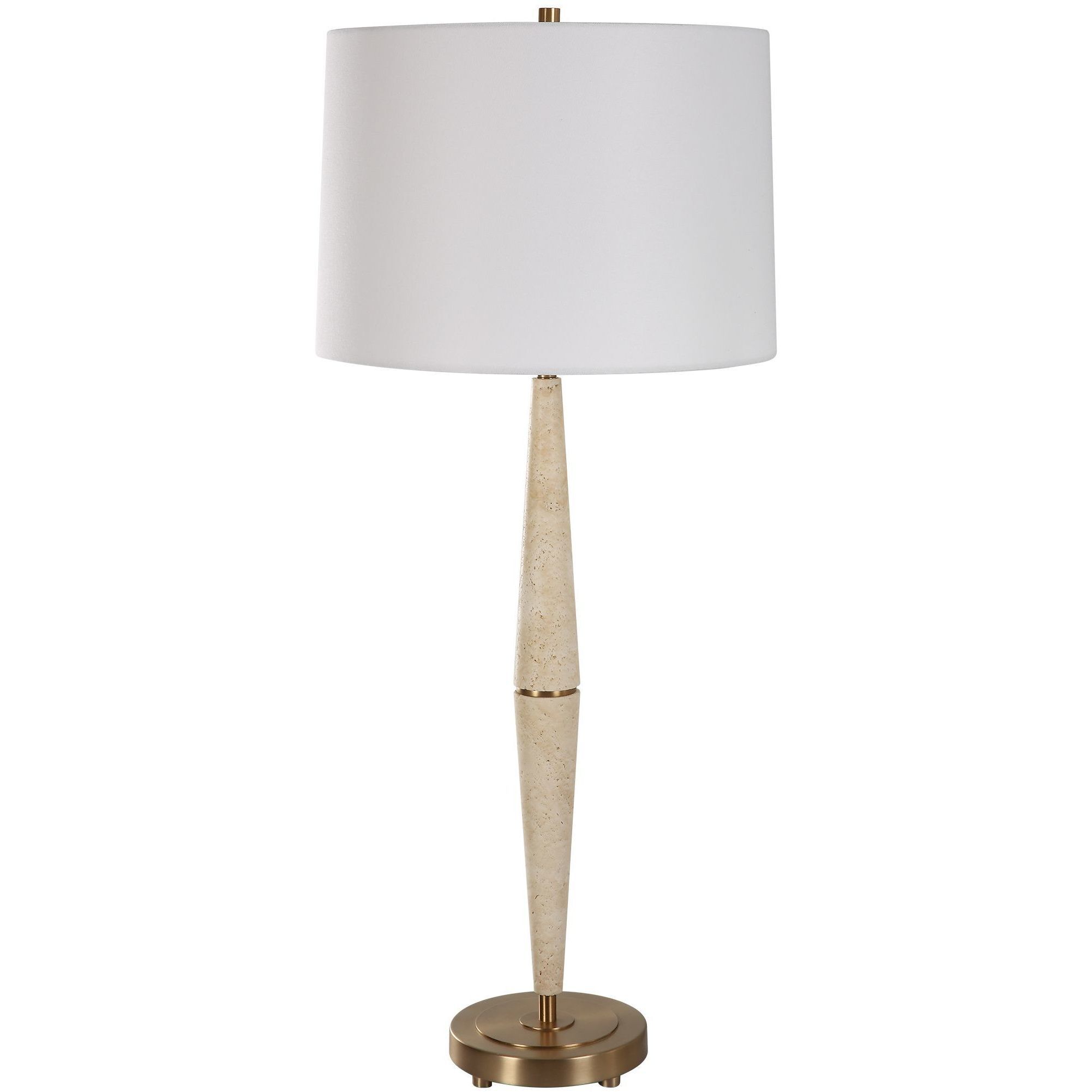 Palu 37.5 inch 150.00 watt Light Beige Travertine and Plated Brushed Brass Table Lamp Portable Light