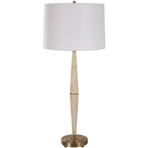 Palu 37.5 inch 150.00 watt Light Beige Travertine and Plated Brushed Brass Table Lamp Portable Light