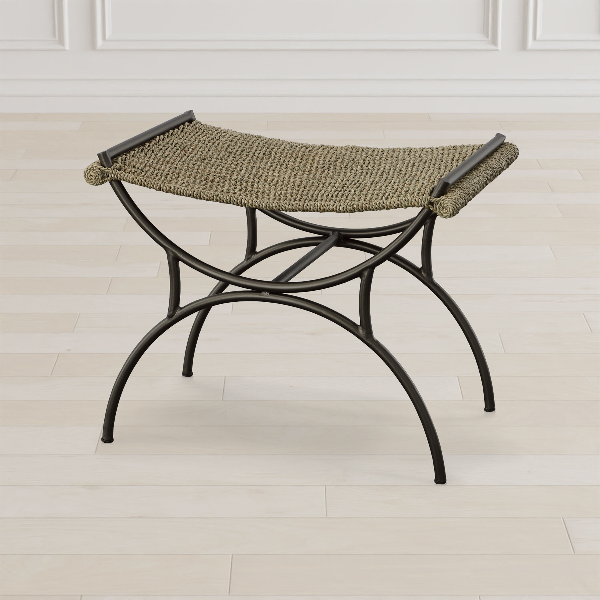 Playa Natural Seagrass and Brushed Gunmetal Bench