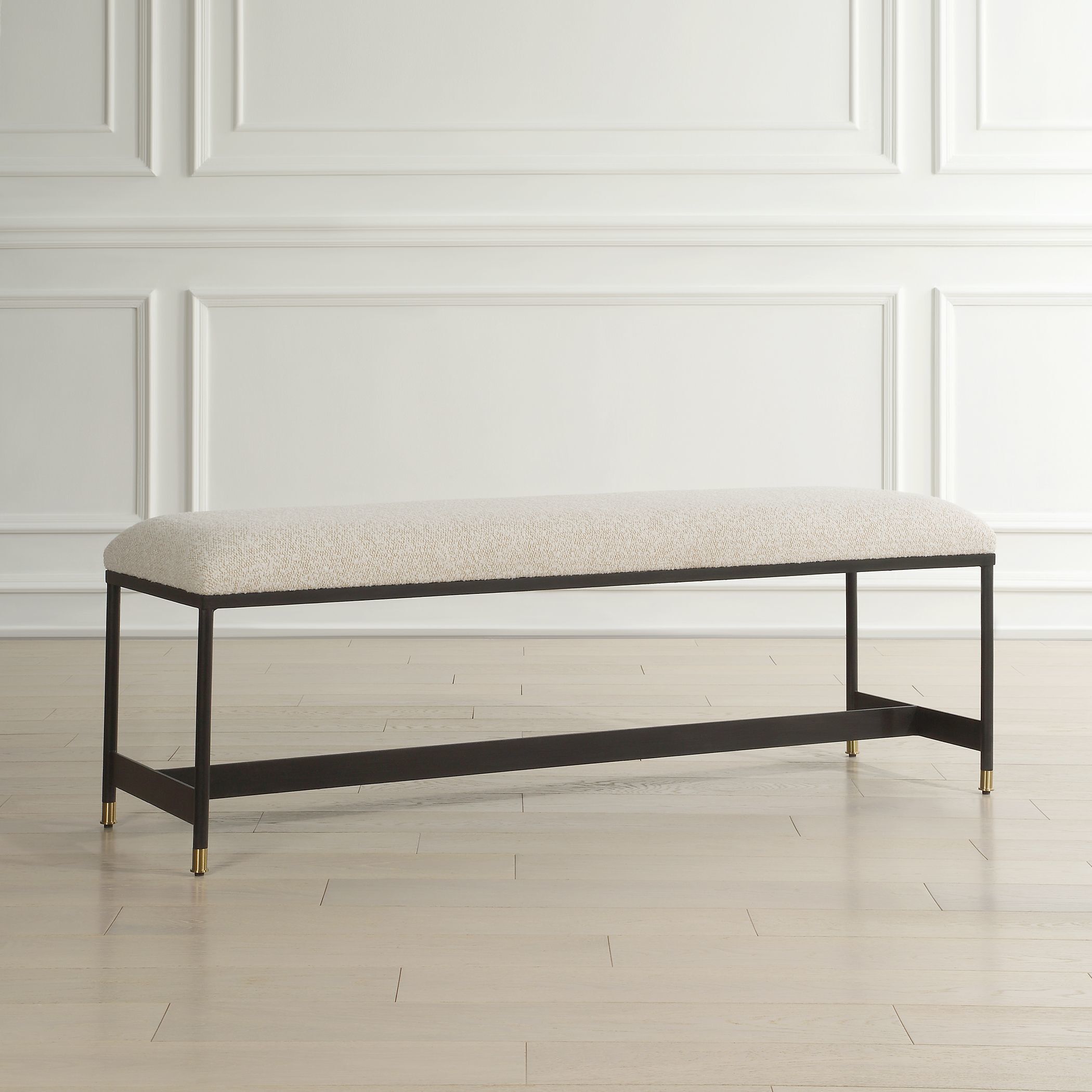 Halston Matte Black and Off-White with Brushed Brass Bench