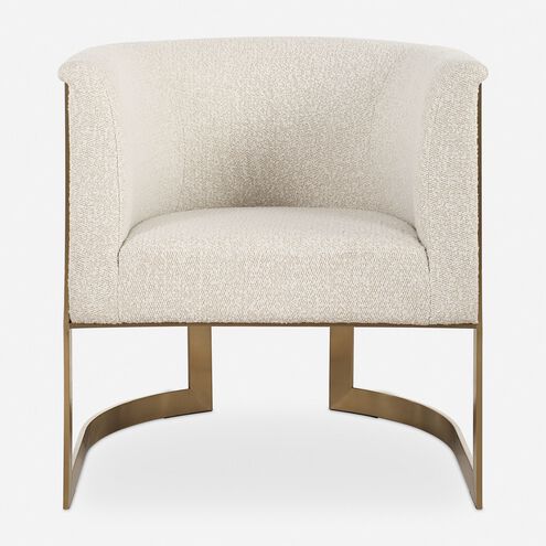 Bellina Brushed Gold and Driftwood Tan Boucle Barrel Chair