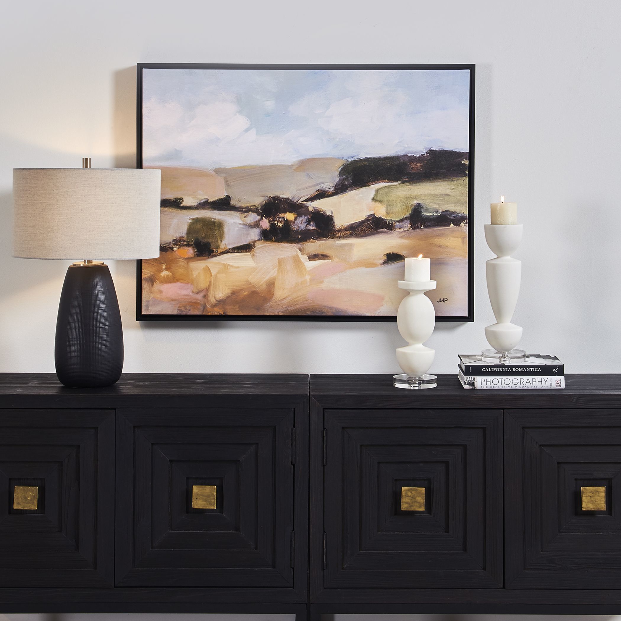 Desert Moment Cool Powder Blue with Sand and Sage Green Tones Framed Landscape Art