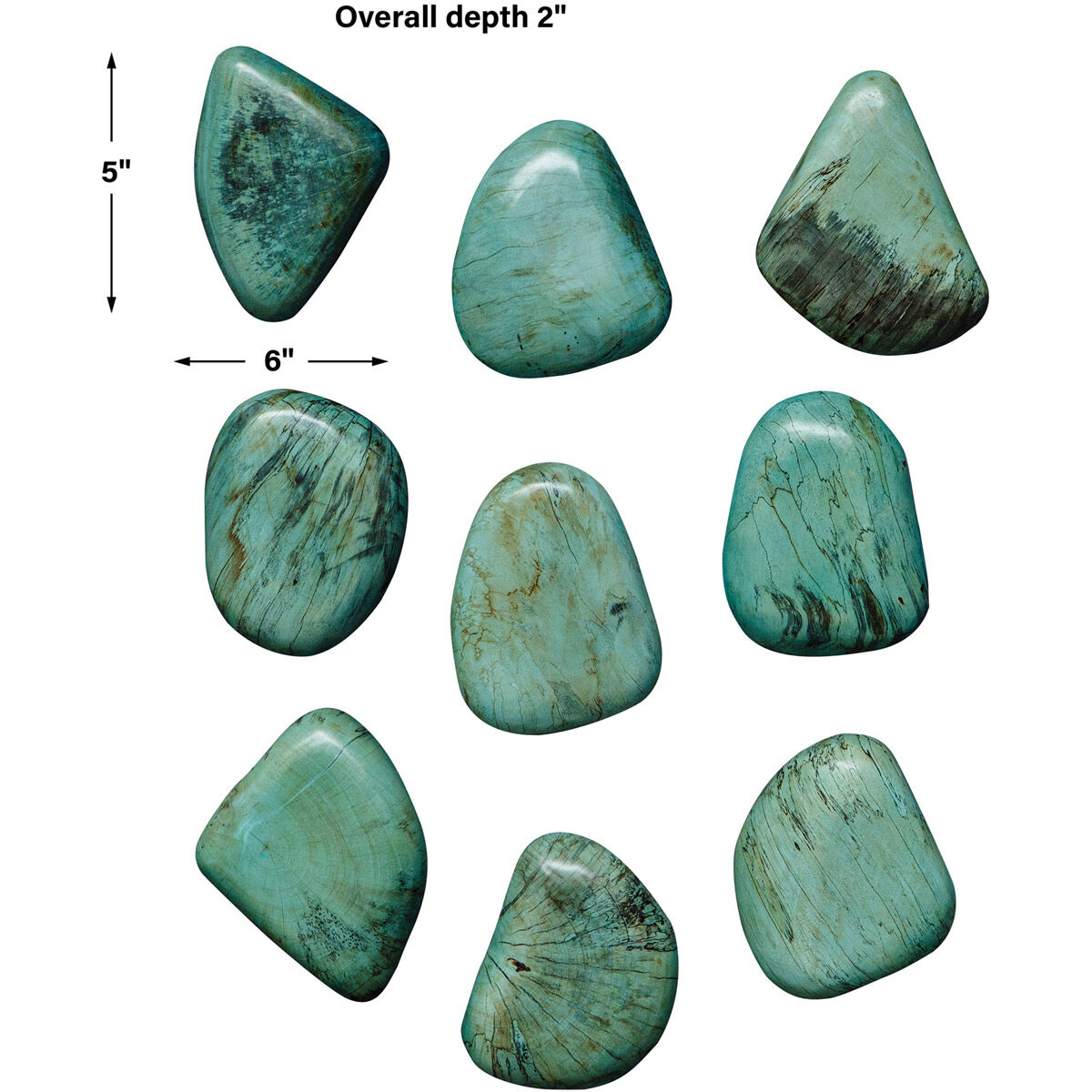 Pebbles Aqua Stain Wood Wall Decor, Set of 9