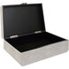 Lalique 13 inch White Shagreen with Antique Brass and Black Enamel Box