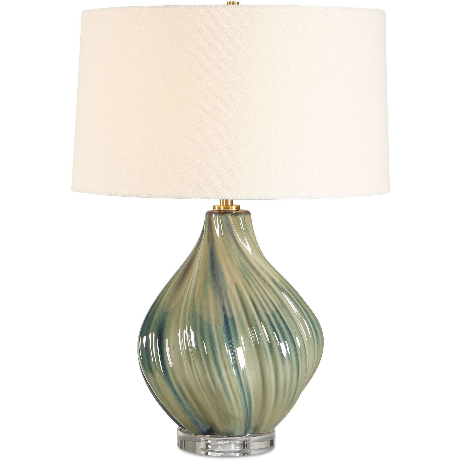 Tausha 25.5 inch 150 watt Greens And Blue Tones with Crystal and Antique Brass Table Lamp Portable Light