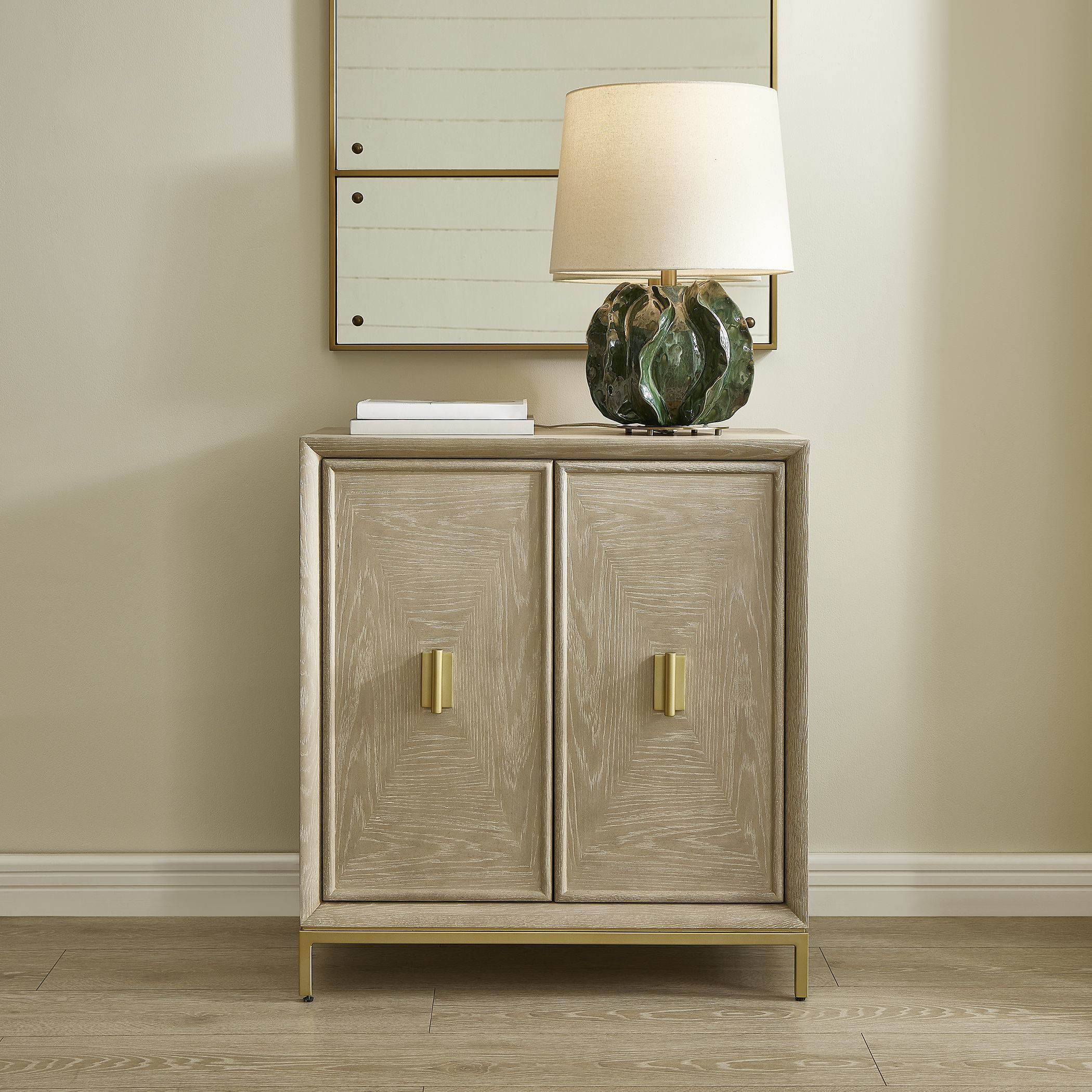 Alessia Oak with Cerused Finish and Brass 2 Door Cabinet
