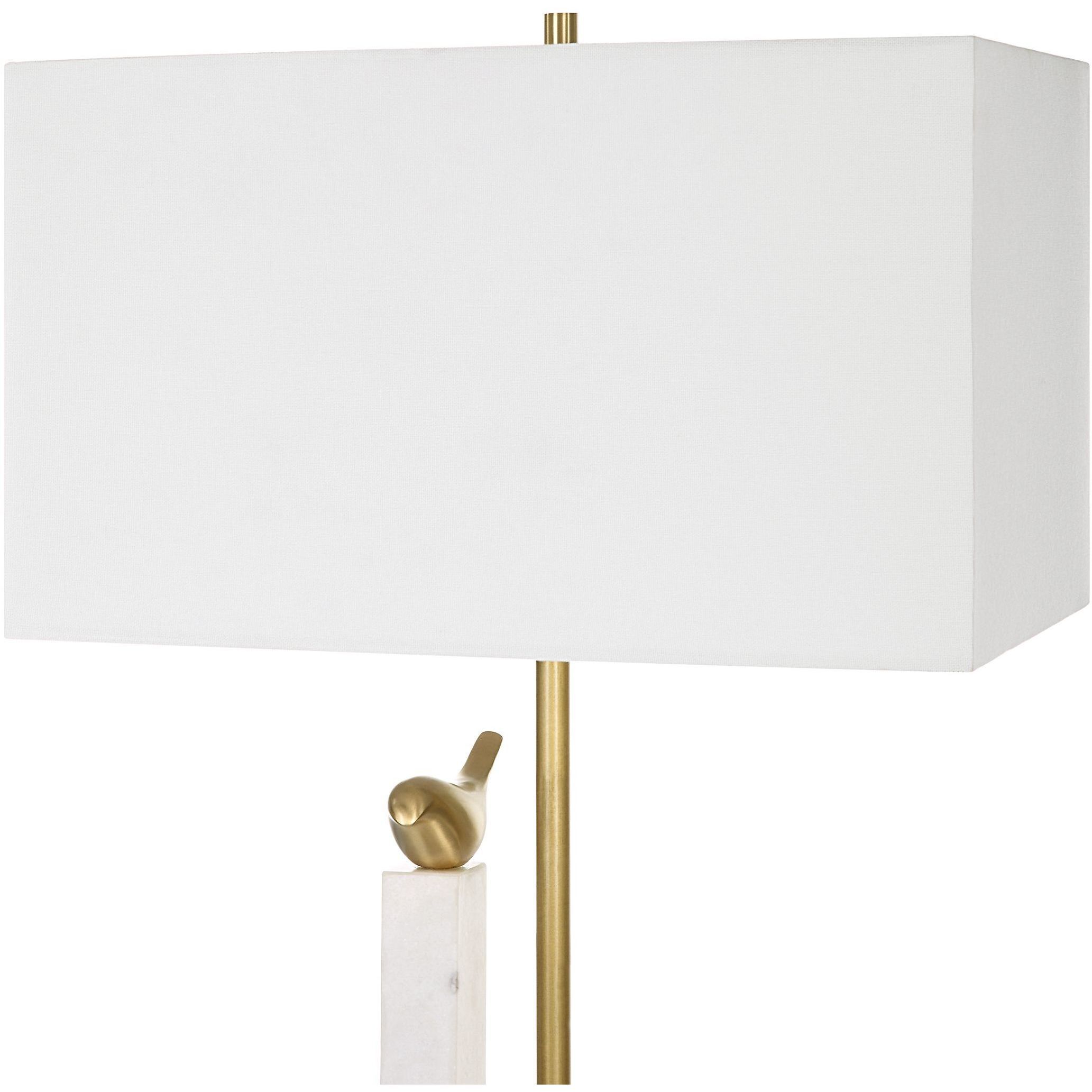 Songbirds 30 inch 150 watt Cast Brass and White Marble with Brushed Brass Table Lamp Portable Light