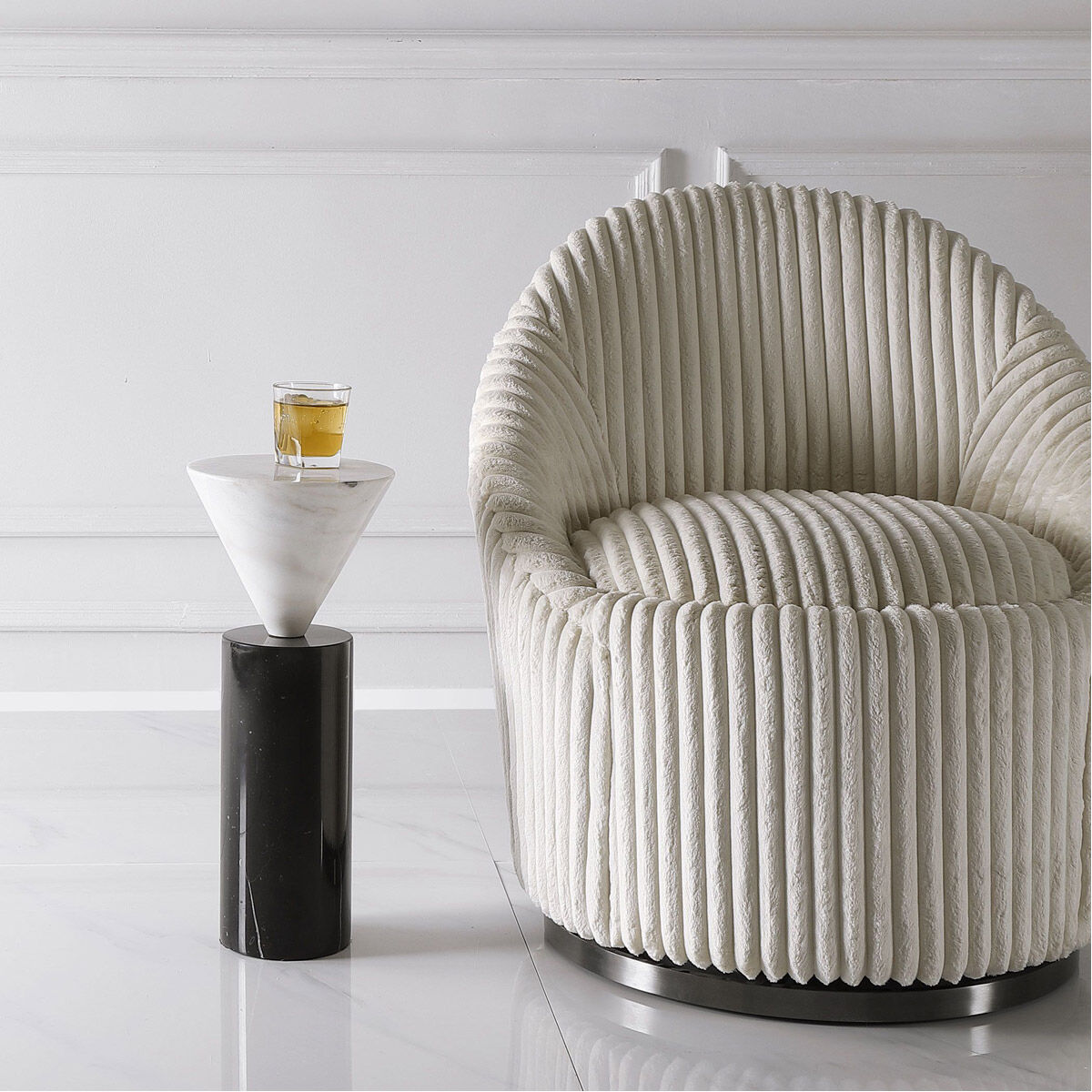 Top Hat 20 X 9 inch Black and White Marble Drink Table