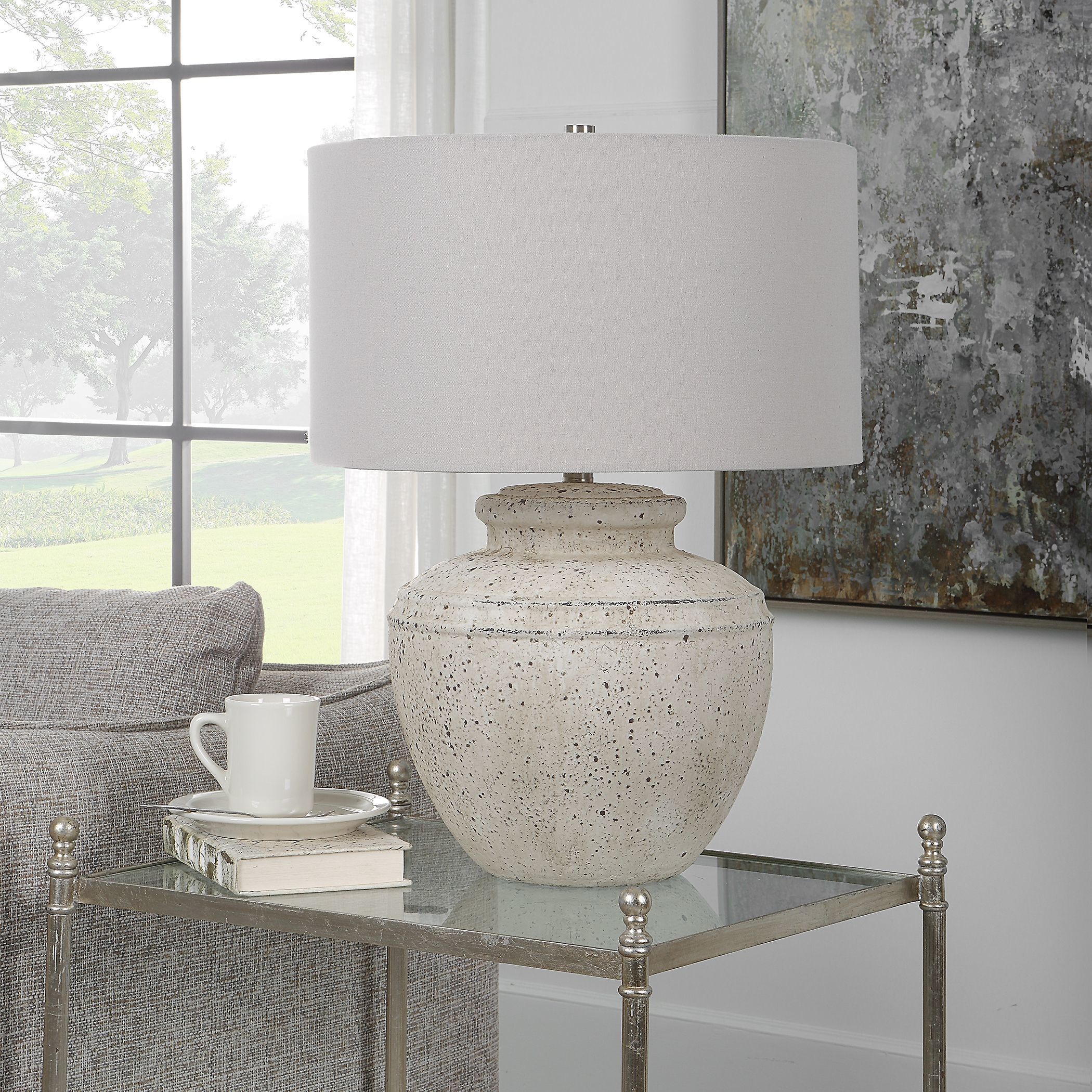 Artifact 24.5 inch 150 watt Aged Stone and Brushed Nickel Table Lamp Portable Light