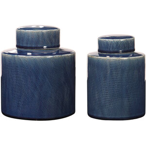 Saniya Sapphire Blue Ceramic with Ivory Undertone Containers, Set of 2