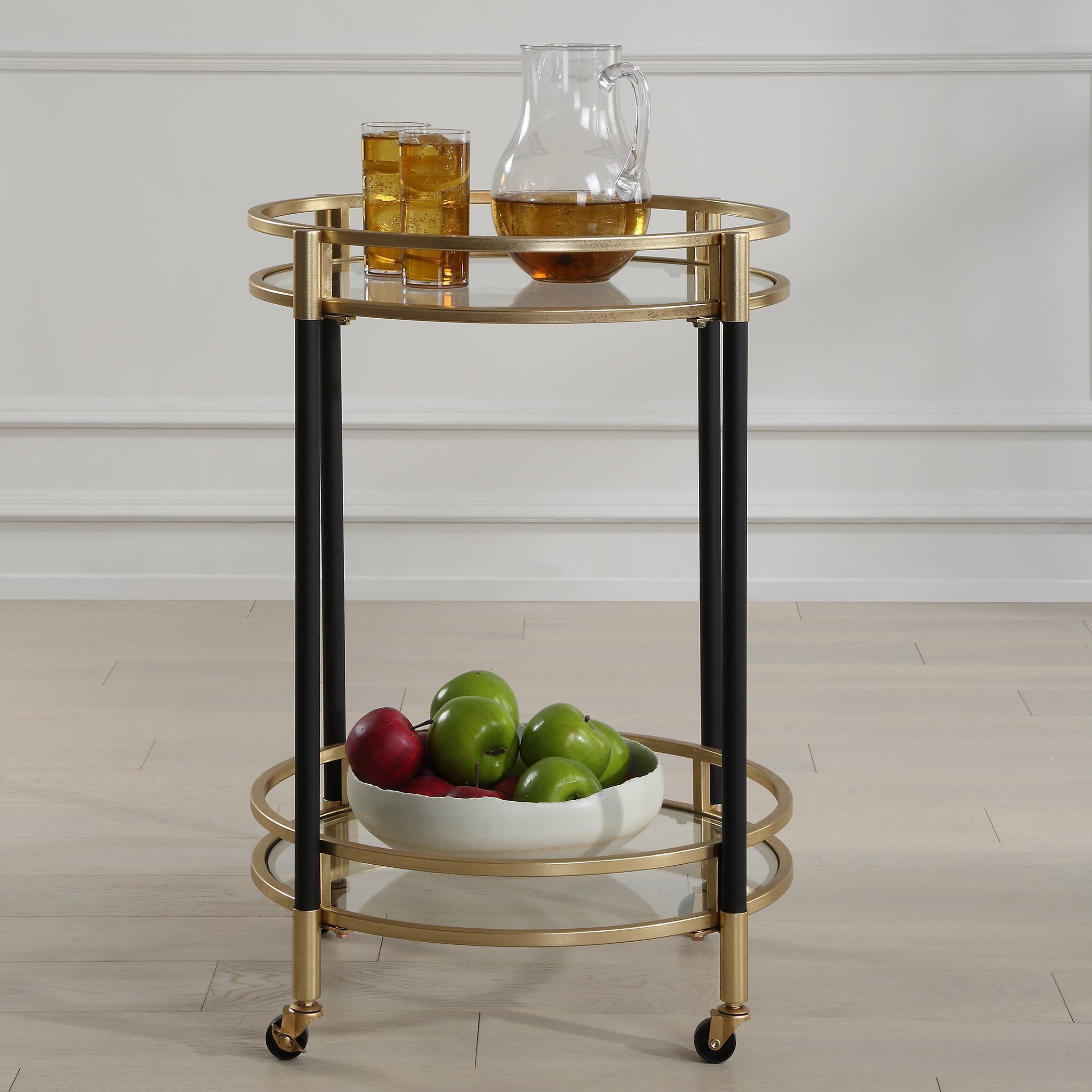 Dolly Matte Black and Gold Leaf Bar Cart