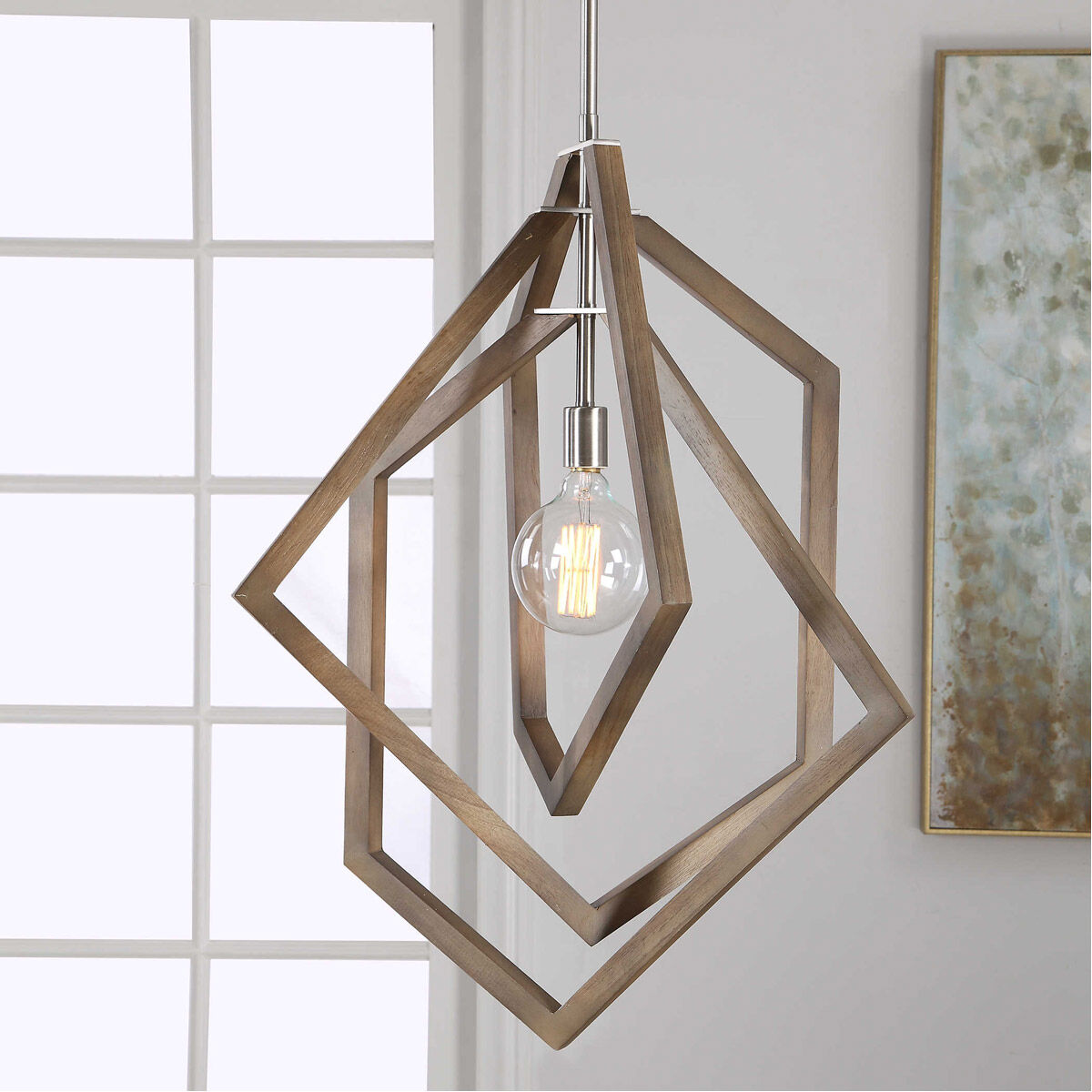 Elroy 1 Light 21 inch Brushed Nickel and Chestnut Pendant Ceiling Light