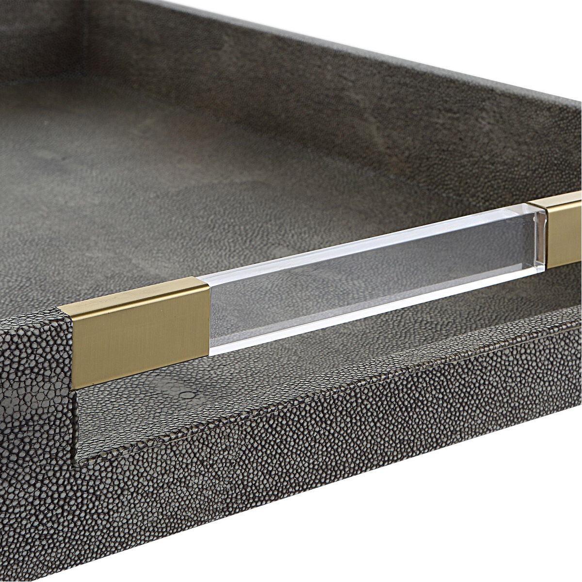 Wessex Gray Shagreen with Clear Acrylic and Aged Gold Tray