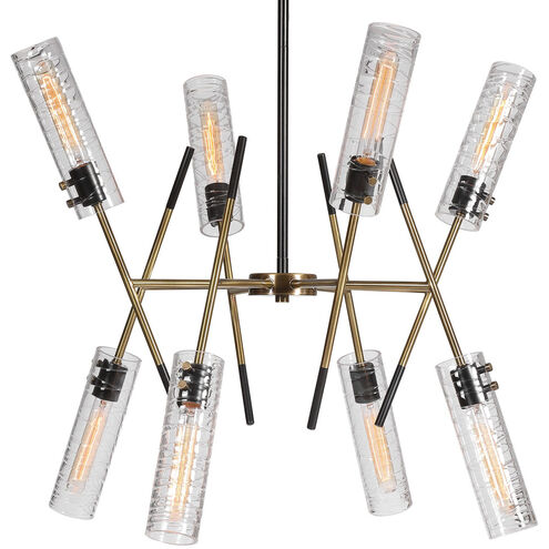 Telesto 8 Light 32 inch Texture Black and Antique Brass Linear Pendant Ceiling Light