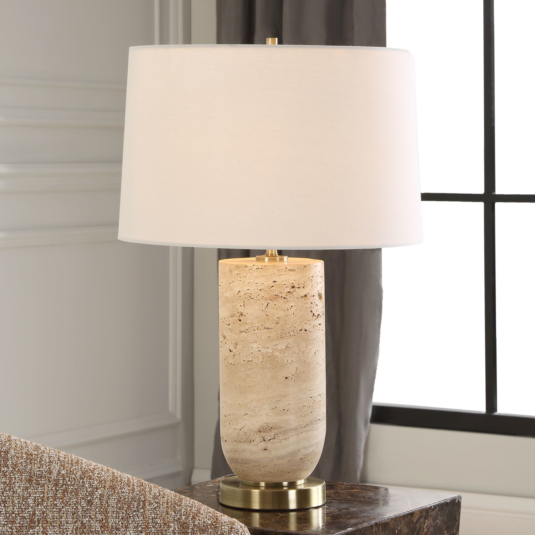 Aubrey 24.5 inch 150.00 watt Travertine and Antique Brass Table Lamp Portable Light