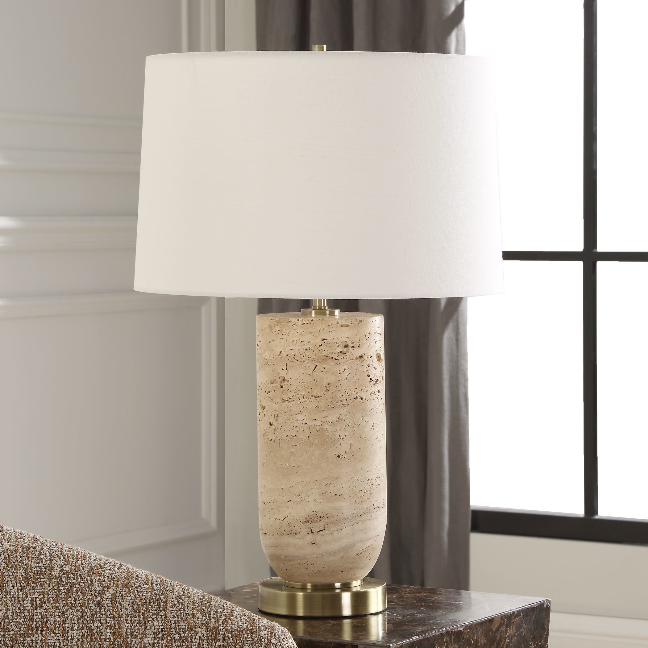 Aubrey 24.5 inch 150.00 watt Travertine and Antique Brass Table Lamp Portable Light
