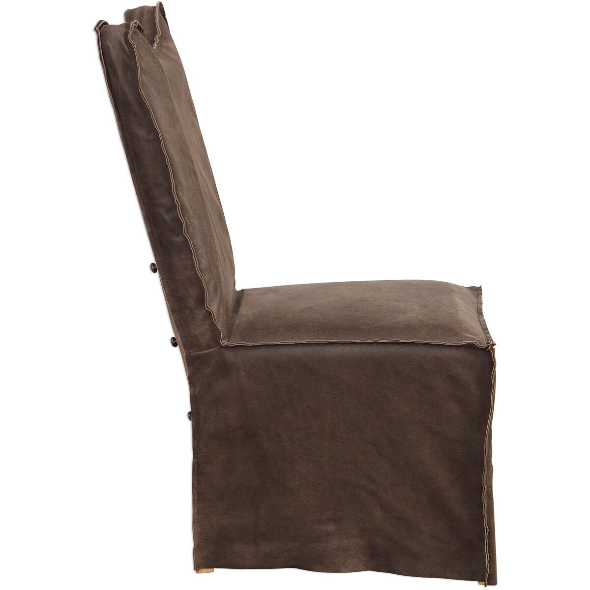 Delroy Distressed Hand-Sanded Chocolate Nubuck Leather Armless Chairs, Set of 2