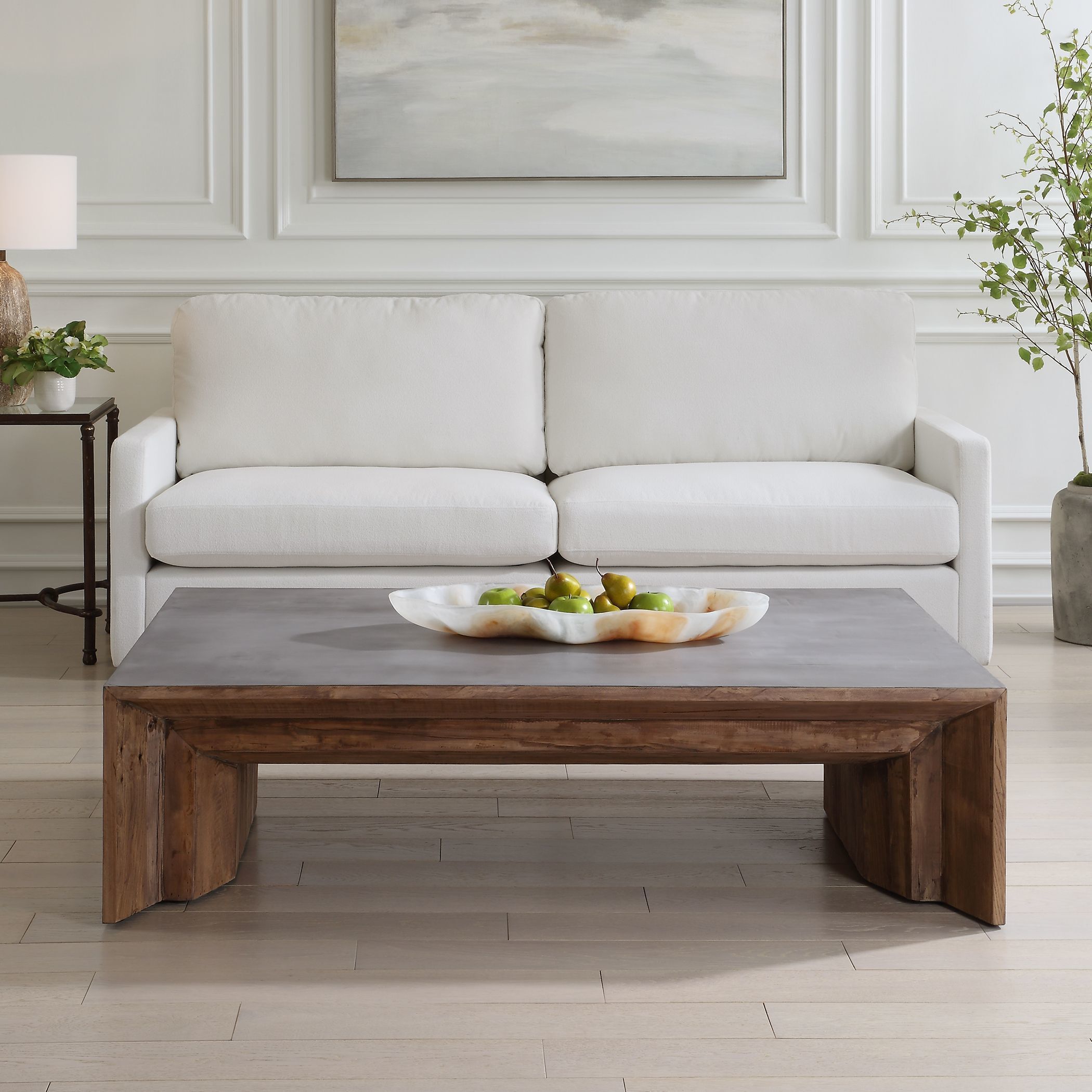 Vail 60 X 16 inch Natural Reclaimed Elm Wood and Gray Concrete Coffee Table