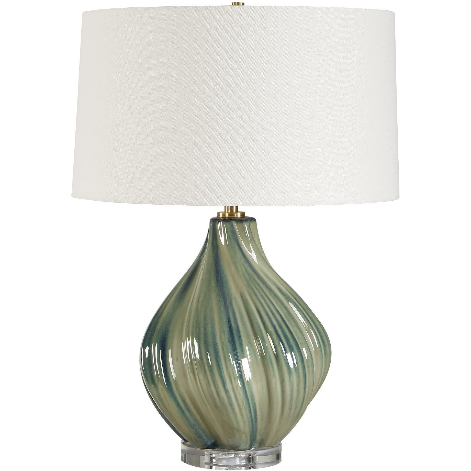 Tausha 25.5 inch 150 watt Greens And Blue Tones with Crystal and Antique Brass Table Lamp Portable Light