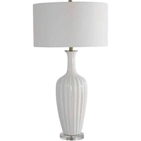 Strauss 32 inch 150.00 watt Gloss White Glaze with Brushed Brass Details Table Lamp Portable Light