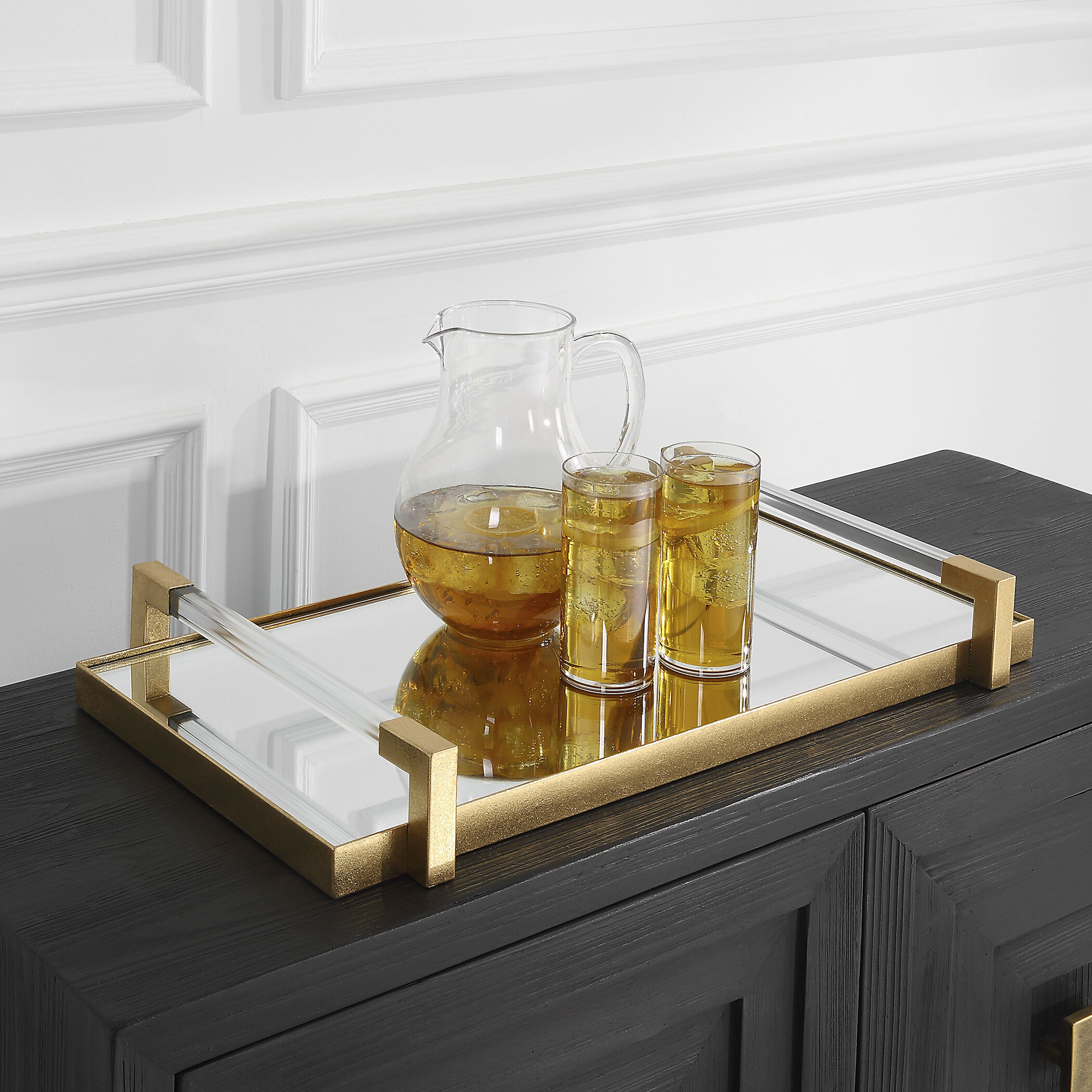 Deki Antiqued Gold Leaf and Clear Acrylic Mirrored Tray