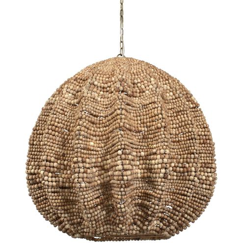Kauri 5 Light 29.5 inch Natural Wooden Beads and Antique Brass Pendant Ceiling Light