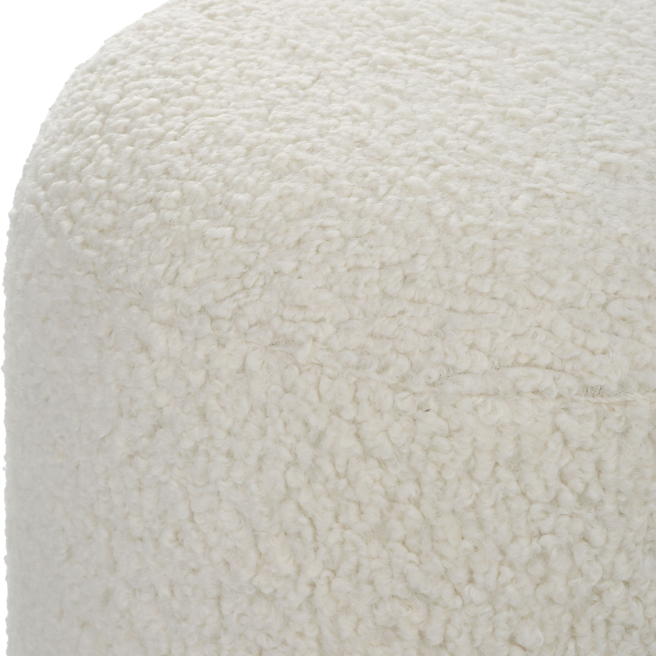 Arles 20 inch White Faux Shearling and Satin Black Ottoman