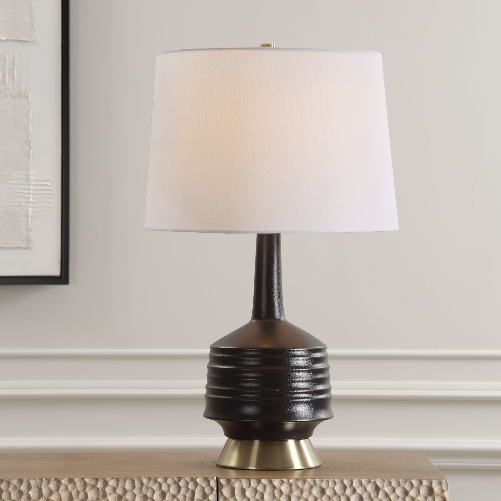 Foster 26 inch 150.00 watt Textured Black Glaze and Antique Brass Table Lamp Portable Light