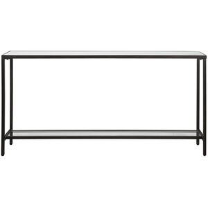 Hayley 60 inch Matte Black with Mirror and Clear Glass Console Table