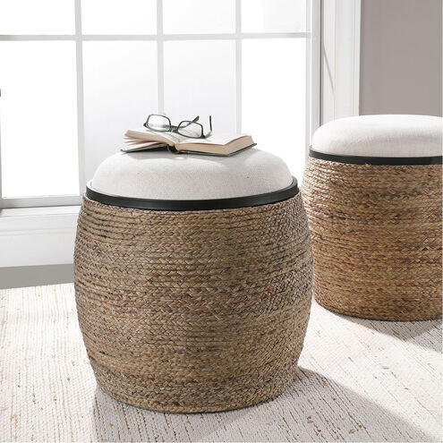 Island 19 inch Natural Braided Straw and Light Beige Accent Stool
