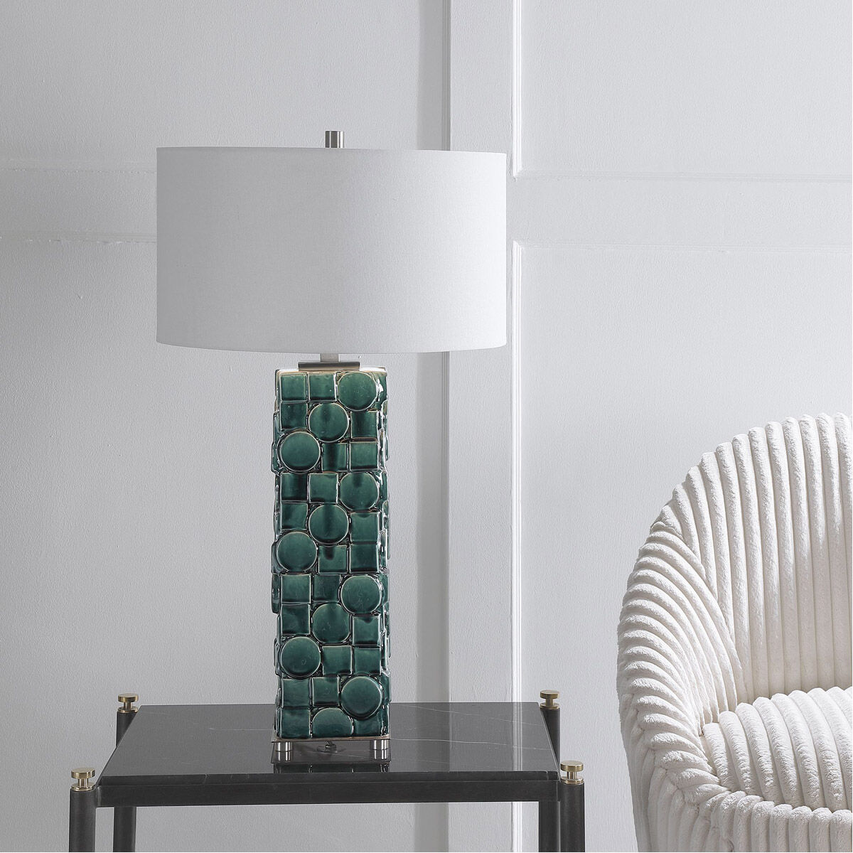 Geometry 31 inch 150.00 watt Emerald Green Glaze with Brushed Nickel Details Table Lamp Portable Light