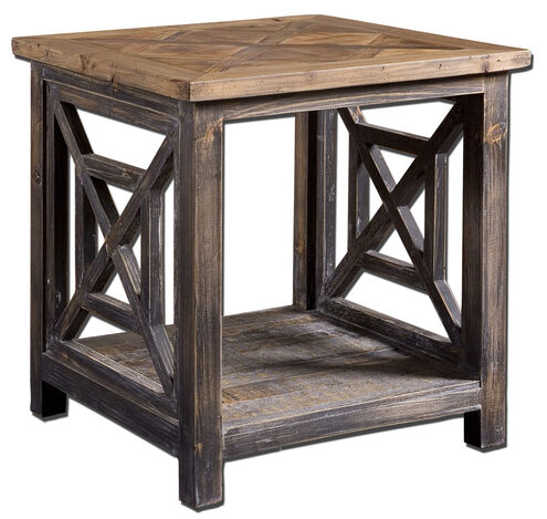 Spiro 21.63 X 19.75 inch Brushed Black Reclaimed Fir Wood End Table