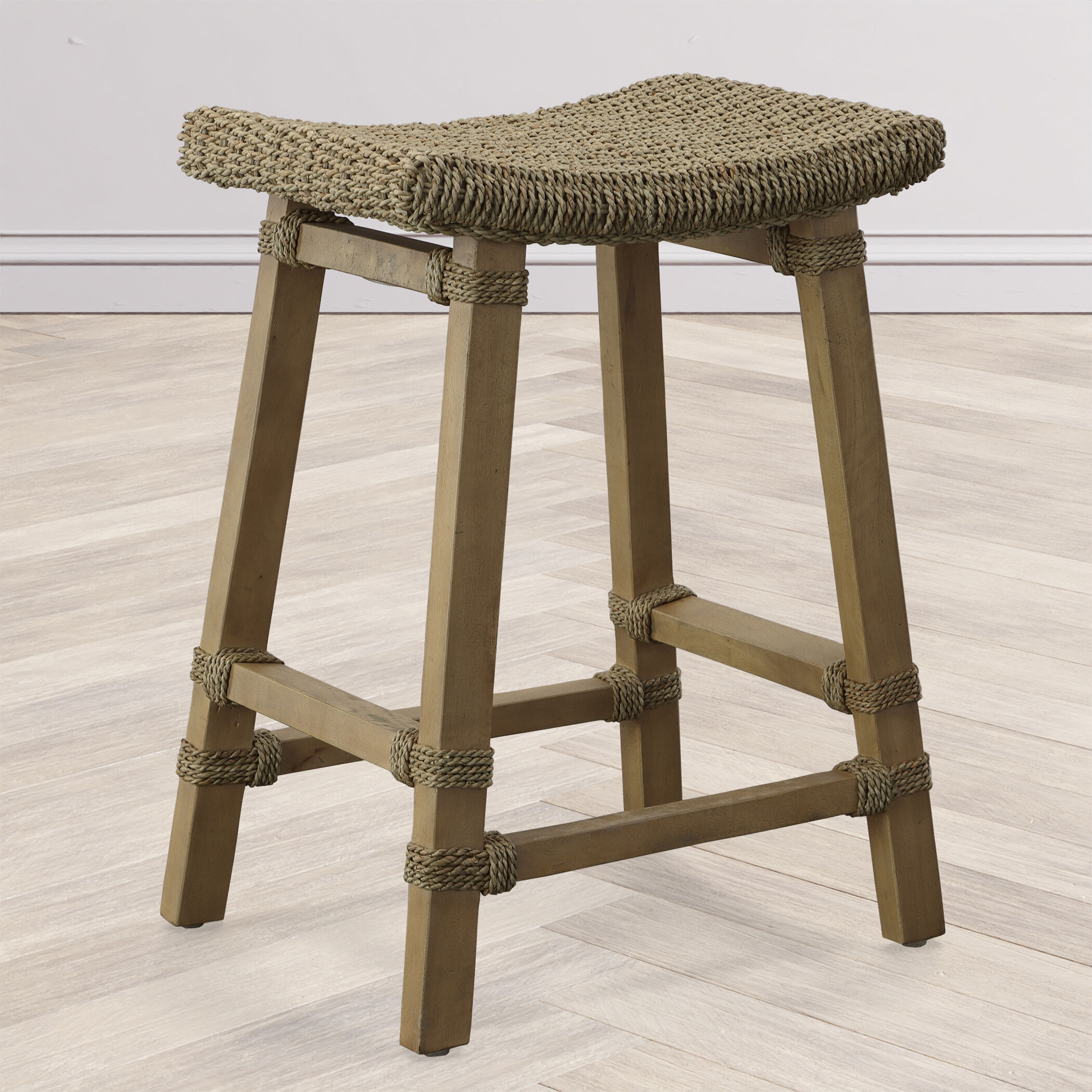 Everglade 26.5 inch Mango Wood with Sea Grass and Rattan Counter Stool