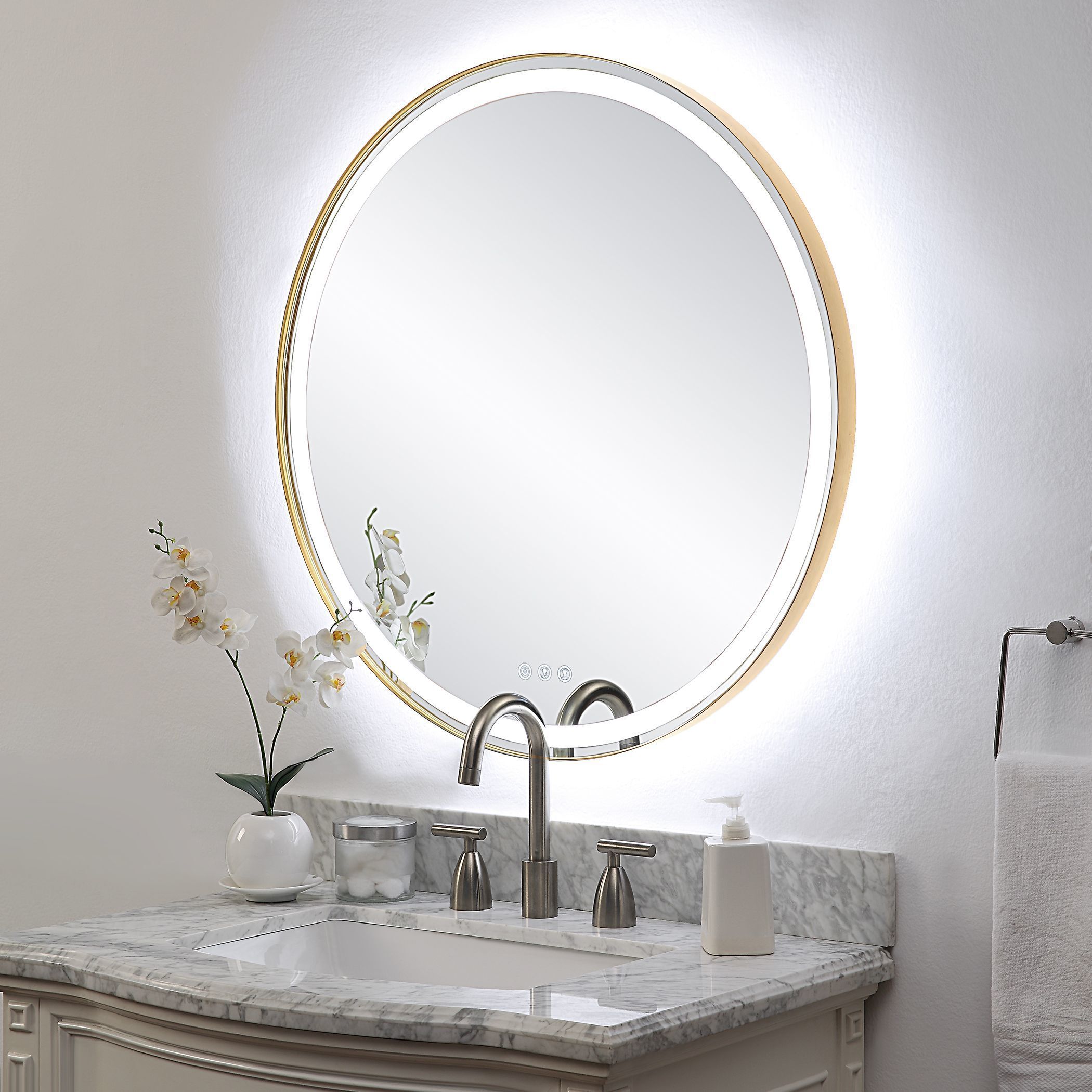 Crofton 32 X 32 inch Plated Brushed Brass LED Lighted Mirror