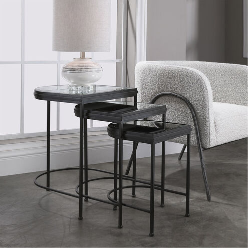 India 24 X 19 inch Matte Black Nesting Tables, Set of 3