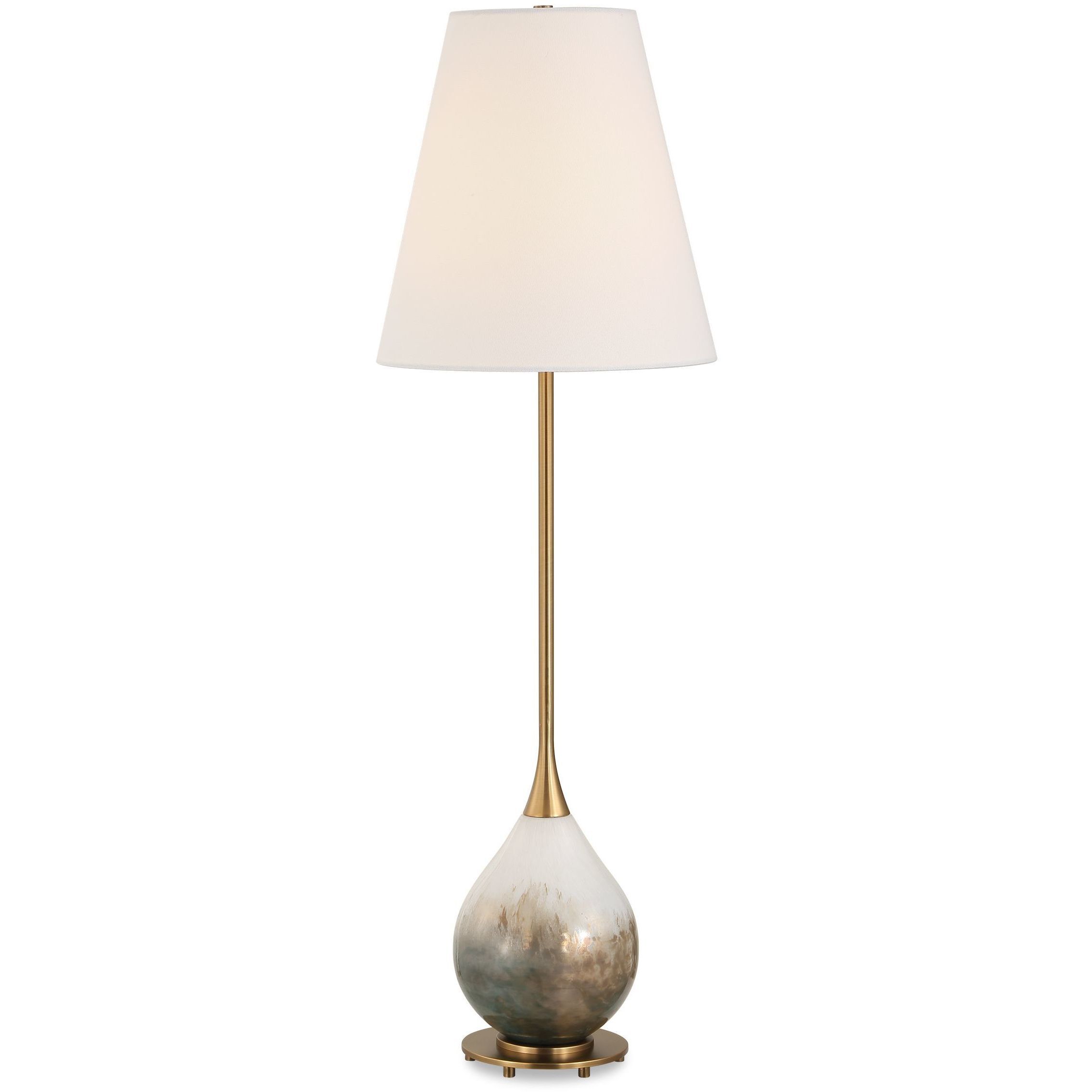 Cardoni 34.5 inch 100 watt Gloss White Glass with Metallic Smoked Bronze and Antique Brass Buffet Lamp Portable Light