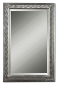 Triple Beaded Vanity 35 X 23 inch Silver Leaf With A Light Gray Glaze Wall Mirror