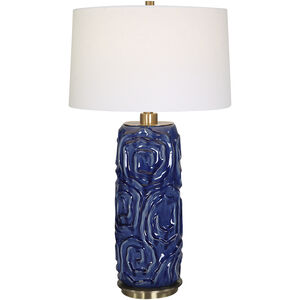 Zade 33 inch 150.00 watt Distressed Blue Glaze and Antique Brass Table Lamp Portable Light